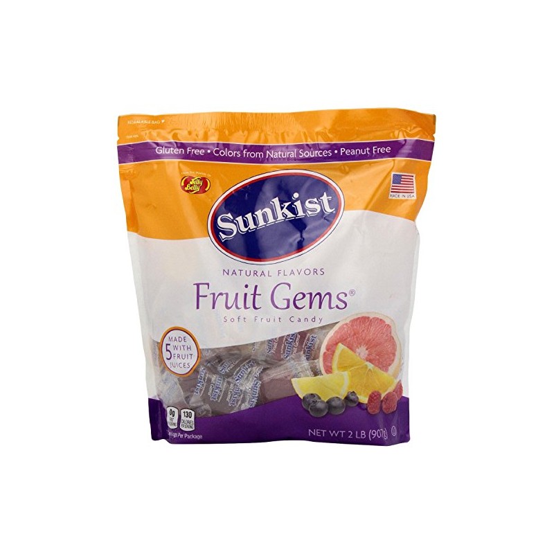 Jelly Belly, Sunkist, Fruit Gems, Soft Fruit Candies, 2lb Bag
