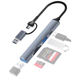 USB 3.0 Hub MicroSD/SD Card Reader Compatible with Type-C & Type-A, TF/Micro SD Card Reader, USB-C Data Transfer, Type-C OTG Compatible, Supports SDHC/SDXC/MMC/Micro SD/TF, Compatible with Android