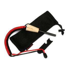 Premium Fire Steel with Paracord Strap & Carry Bag - Quality Ferro Rod Fire Starter with over 2m of Military Grade 550 Parachute Cord for Survival & Bushcraft from Wild Peak ▲ (Red & Black))