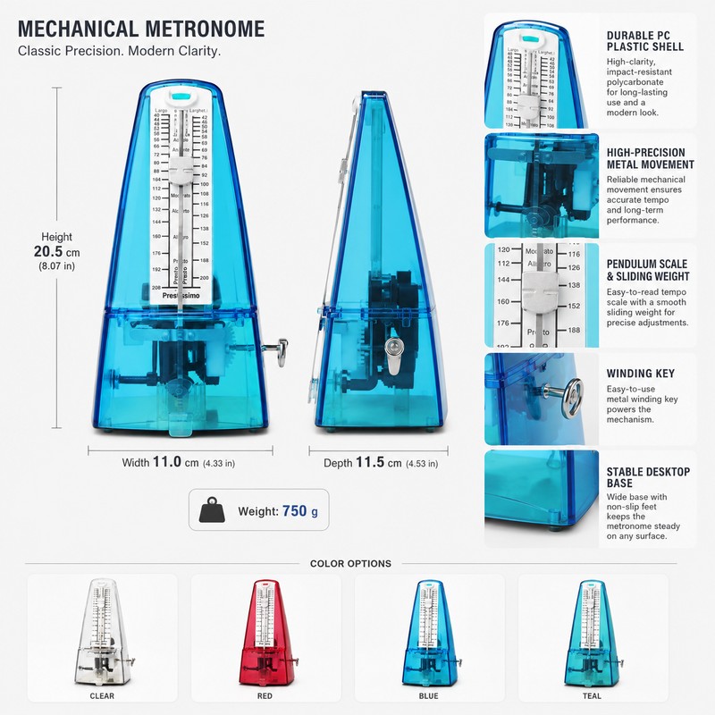 Mechanical Metronome for Music Practice – Wind-Up Rhythm Trainer for