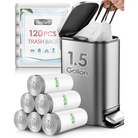 1.5 Gallon 120 Counts Mini Strong Drawstring Trash Bags Garbage Bags by RayPard, Small Plastic Bags fit 4.5-6L Trash Can for Home Office Kitchen Bathroom Bedroom, White Waste Basket Liners