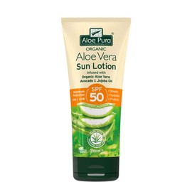 Aloe Pura, Organic Aloe Vera Sun Lotion SPF 50, Natural, Vegetarian, Cruelty Free, Paraben & SLS Free, Long-Lasting Shield, Maximum Protection, 200ml