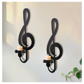 Candle Sconces Set of 2 Wall Musical Note Sconces Decor Wall Mounted Metal Candle Holders with Foldable Tray ZAYHENYOO (2, XL)