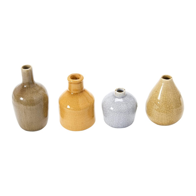 Creative Co-Op Stoneware Bud Vases in Crackle Glaze, Grey/Mustard Tones,