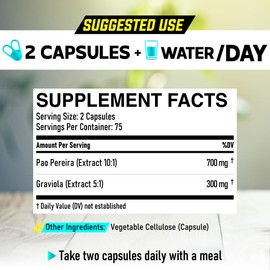 DEDICAD Pao Pereira Bark Extract and Graviola Soursop - 150 Capsules Supply - Advanced Formula for Immune System, Comfortable Mind, Body Management & Strength
