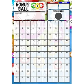Totally Bonkers BONUS BALL Fundraising Scratch Cards (5 Pack) 100 squares A4