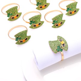 8Pcs St Patrick's Day Napkin Rings Rhinestone Top Hat Metal Serviette Buckles Holder Crystal Green Leprechaun Hat Napkin Holder for Irish Holidays Party Dinner Table Decoration