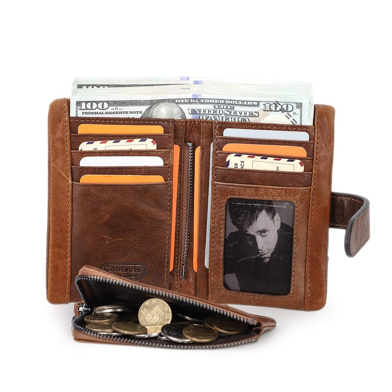 Contacts Herren Geldbörse Echtes Leder-Geschäft Bifold Trifold Mappen-Kartenhalter-Münzen-Tasche Braun
