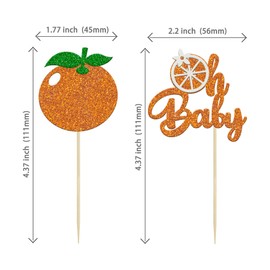 24Pcs Little Cutie Cupcake Toppers Glitter Orange Oh Baby Cupcake Picks Citrus Theme Baby Shower Decorations for Cutie Kids Birthday Party Baby Shower Gender Reveal Fruit Party Supplies