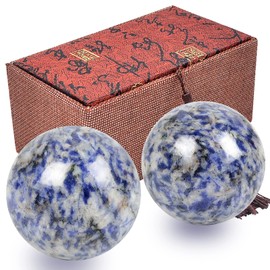 1.57in Feng Shui Stone Baoding Balls Chinese Health Exercise Stress Balls with Gift Box Blue Stripe