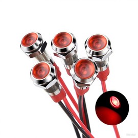 6mm LED Metal Indicator Light 12V-24V Waterproof Indicator Signal Lamp Pre-Wired for Dash Directional Industrial Control Panel Car Truck Boat 5pcs (Red