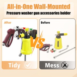 FIXFANS Pressure Washer Foam Cannon Holder, Power Washer Gun Snow Foam Lance 1/4" Quick Connect Tool Organizer, Wall Mounted Nozzle Tips and Wand Extension Kit Storage Rack of Car Wash Accessories