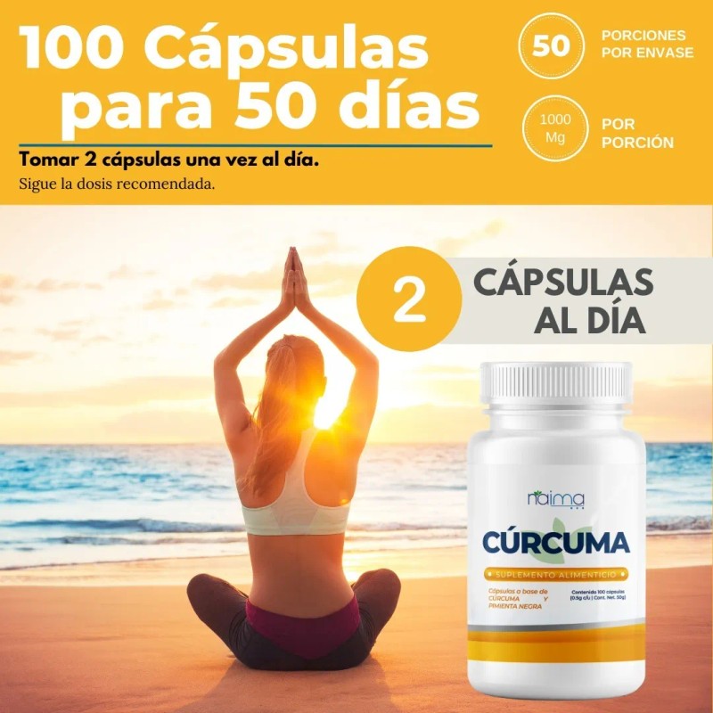 Cúrcuma Con Pimienta Negra 500mg -2 Frascos- 100 Cápsulas Cu