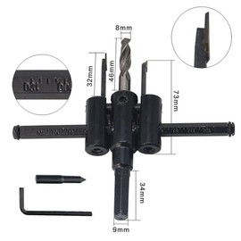 YFFSFDC Free Cone Free Cone Cemented Carbide Metal Wood Circle Hole Saw Bit Cutter for Charging Drills, Adjustable, DIY Tools, New Construction Materials, Acrylic Plates, For Carpentry, Electric Drill, Black (1.2 - 4.7 inches (30 - 120 mm)