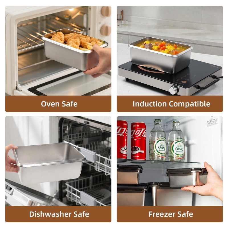 MAXCOOK 18/10 Stainless Steel Freezer Storage Containers With Lids, 47oz