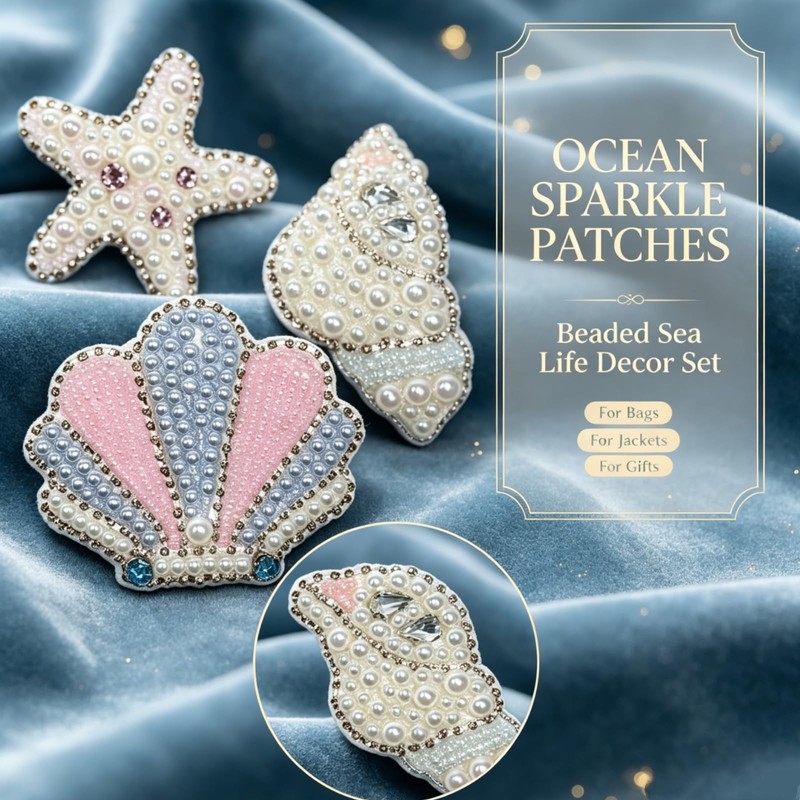 Vubbkdi 3Pcs Sea Animals Beaded Artistic Patches Ocean Shell Cloth