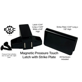 Magnetic Pressure Push Latch 1k Pull with Matching Strike Plate (Black) for Glass or Mirrored Cabinet Doors from 3/16” to 1/4” Thick. by E.H.C.