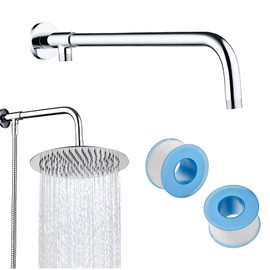 Extension Pipe, Shower Head Extension Arm, Shower Arm, Stainless Steel Shower Head Arm Chrome Polished Shower Arm Accessory with PTFE Sealing Tape for Bathroom Ceiling Shower Head (31 cm)