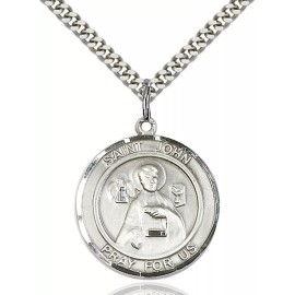 Bliss Sterling Silver Saint John the Apostle Medal Pendant Necklace 24" Chain GiftBox