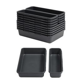 Gonice 13 PCS Drawer Organizer Tray, Interlocking Office Desk Drawer Storage, Black Plastic Organizer Bins for Office Supplies and Tools, Desk Drawer Organizer for Bathroom and Kitchen