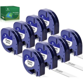 YUANQIMM 8 Pack 91331 Label Tape Replacement for DYMO LetraTag White Plastic Refills 91331 S0721660 Black on White Tape for Letra Tag Label Maker LT100H LT100T QX50 Printer, 12mm x 4m, 1/2" x 13'