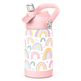 Ntswasd Stainless Steel Drinking Bottle, Straw, Thermos Flask, 350 ml, BPA-Free, Leak-Proof Thermal Water Bottle for School, Sports, Children (Rainbow)