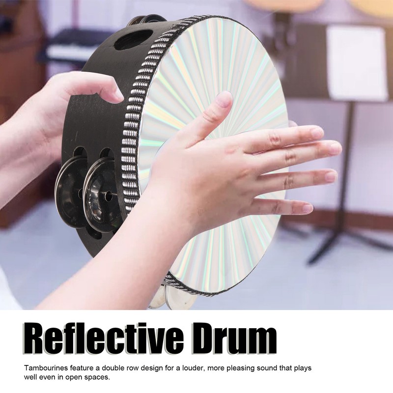 6 Inch Tambourines Double Row Melodious Polished Reflective Drum Hand
