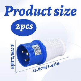 32Amp Socket, 2 Pcs 32Amp Plug Socket, 3 Pin Waterproof IP44 32A 220-250V 2P+E Blue Connector Sockets for Construction Industry Sites Applications