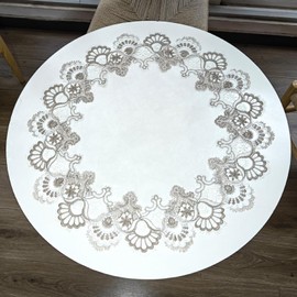 URROMA Round Lace Doilies 24x24 Inch Vintage Lace Trim Tablecloth Coffee Table Cover Table Cover for Dining Room Kitchen Wedding Decoration (60x60cm)