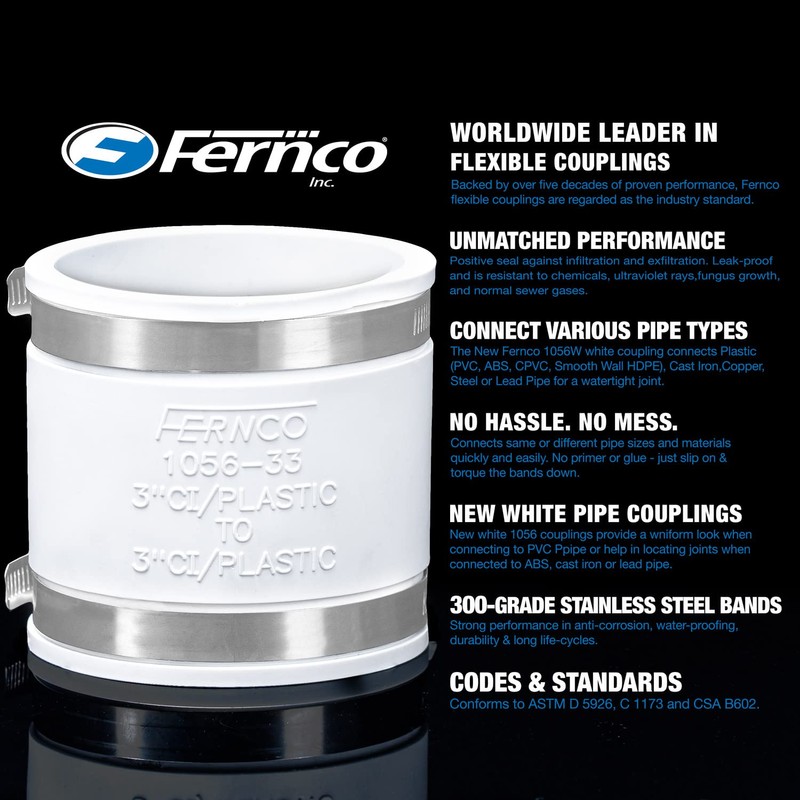 Fernco 1056-125 1-1/4-in. Flexible PVC Pipe Coupling for Cast Iron
