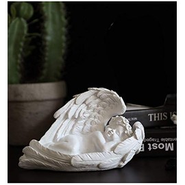 Sleeping Baby Angel Garden Statue Cherub in Wings Feathers Angel Statue Figurine Indoor Outdoor Guardian Home Garden Angel Sculpture Statuette Angel Collection Angel Wings Memorial Angel Statue