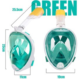 Full Face Snorkel Mask, with Camera Mount, 180° Panoramic Viewing Diving Mask with Safety Breathing System, Anti-Fog Anti-Leak Technology, for Adults and Youth (Green)