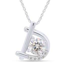 SAVEARTH DIAMONDS 6.5MM Center, Round Cut Lab Created Moissanite Diamond Initial Letter D Pendant Necklace In 14k White Gold Over Sterling Silver With 18" Chain (VVS1 Clarity, 1.00 Cttw)