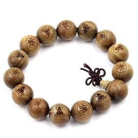 Aoiwyui Tibetan Buddhist Green Sandalwood Beads 15mm,Scented Sandalwood Link Wrist Crafts Beads Bracelet,Fashion Gifts for Men Women