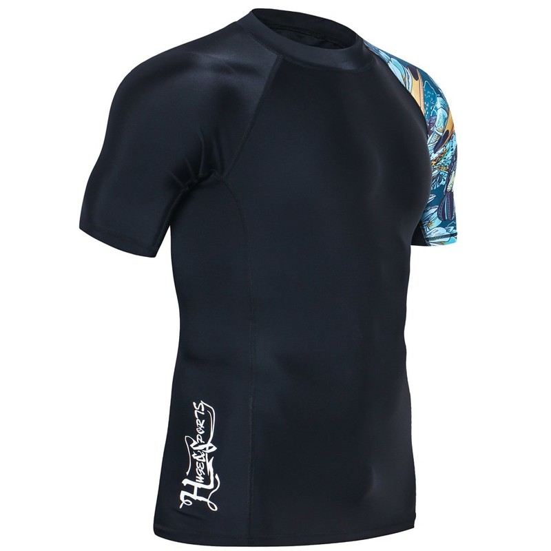 HUGE SPORTS Men's Splice Sun Protection Rash Guard Short Sleeves(HeyToucan,L)