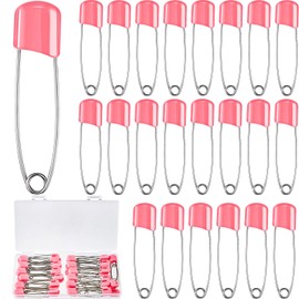 50 alfileres de pañales para bebé de seguridad de 5,8 cm de plástico con cierres de bloqueo de acero inoxidable con bolsa de terciopelo (rosa)