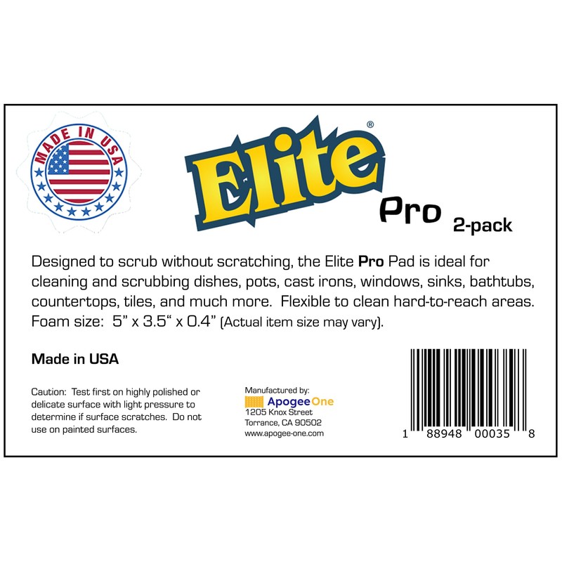 Elite PRO All Purpose Cleaning Pad, 2 Pack, Non Scratch,