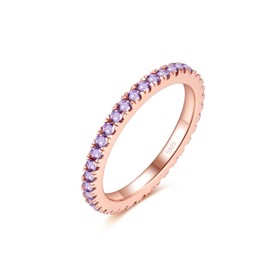 Lisandra Scott 925 Silver Ring with Purple Crystals in Rose Gold - Women's Ring with Sparkling Amethyst Zirconia Stones, Jewellery in Jeweller Quality, Statement Finger Ring, Stackable, Sterling