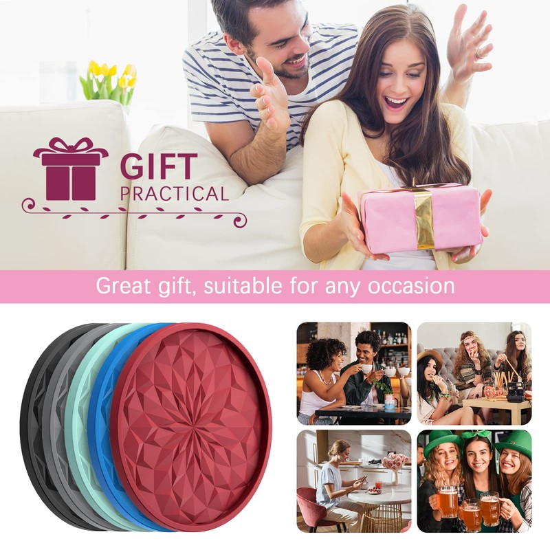 ME.FAN Silicone Coasters with Holder,[6 Pack] Drinking Coasters - Cup