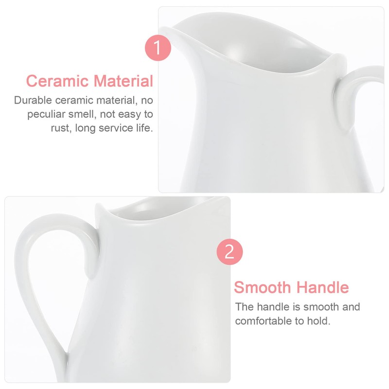 White Ceramic Creamer with Handle Coffee Milk Creamer Pitcher Serving