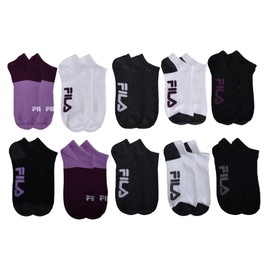 FILA Women's No Show Socks (Pack of 10), Purple Colorblock (10-Pack)