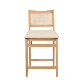 Powell Kasi Natural Wooden Folding Counter Stool with Padded Linen Seat