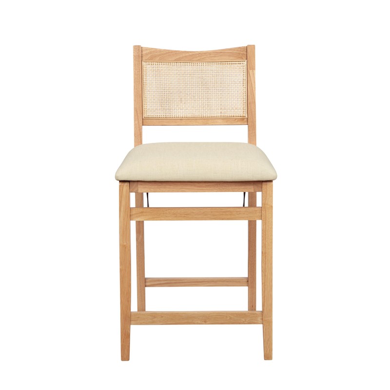 Powell Kasi Natural Wooden Folding Counter Stool with Padded Linen