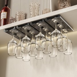 Vaisoeny Wine Glass holder, 4Pack Wine Glass Holder Under Cabinet, No Drilling Installation Wine Glass Rack, Stemware Rack, Glass hanging rack for Kitchen and Bar (Grey)
