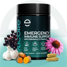 ELICORE Emergency Immune Support with Echinacea, Elderberry, Zinc & Vitamin C | Fast-Acting Immunity Boost | 60 Vegan Capsules, Non-GMO, Gluten-Free