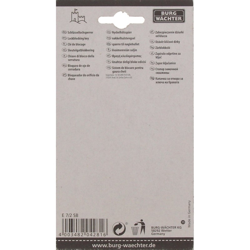 Burg-Wächter Keys for Mortice Locks, Door Lock, Cylinder diameter: 7
