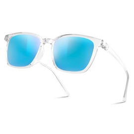 B.N.U.S Scratch-Resistant Polarized Sunglasses with Corning Glass Lenses for Superior Clarity and UV Protection (Crystal Clear/Blue Mirrored Lens, Polarized)