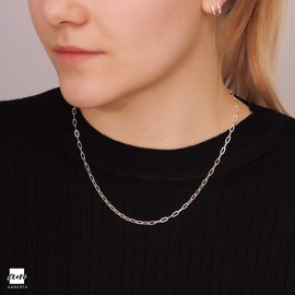 Amberta Women's 925 Sterling Silver Paperclip Chain: 3 mm 60 cm/24 inch