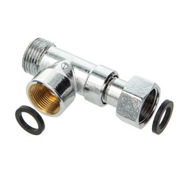 tecuro - T-piece branch distributor for angle valve, G 3/8 nut x 3/8 male thread x M15 x1 IG, chrome-plated brass - 4699917