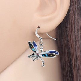Alloy Cute Dragonfly Earrings Dangle Dragonfly Gifts for Women Fashion Summer Jewelry Enamel Charms (Blue)